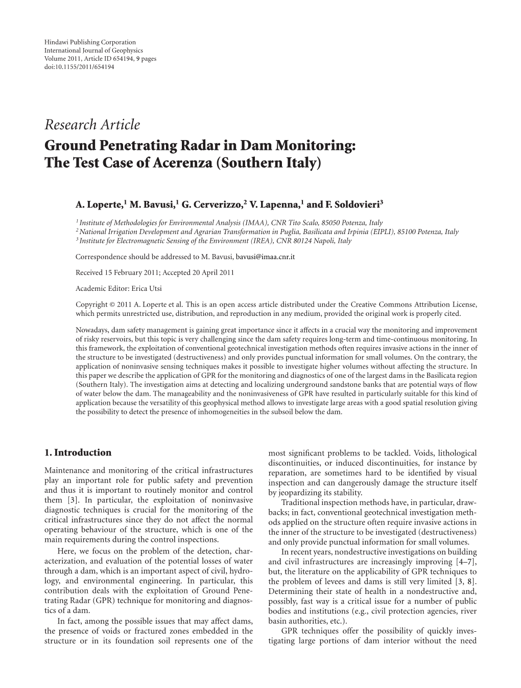 Ground Penetrating Radar in Dam Monitoring: the Test Case of Acerenza (Southern Italy)