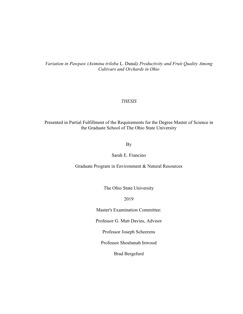 Variation in Pawpaw (Asimina Triloba L. Dunal) Productivity and Fruit Quality Among Cultivars and Orchards in Ohio