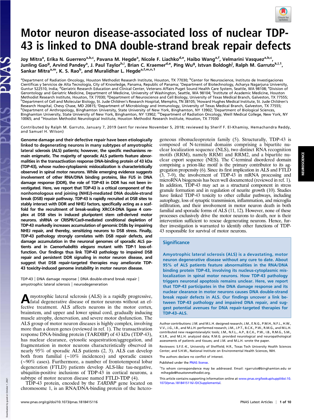 Motor Neuron Disease-Associated Loss of Nuclear TDP-43 Is