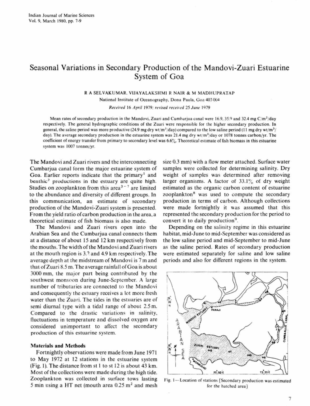 Seasonal Variations in Secondary Production Ofthe Mandovi-Zuari