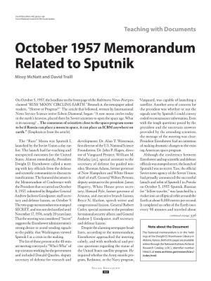 October 1957 Memorandum Related to Sputnik Missy Mcnatt and David Traill