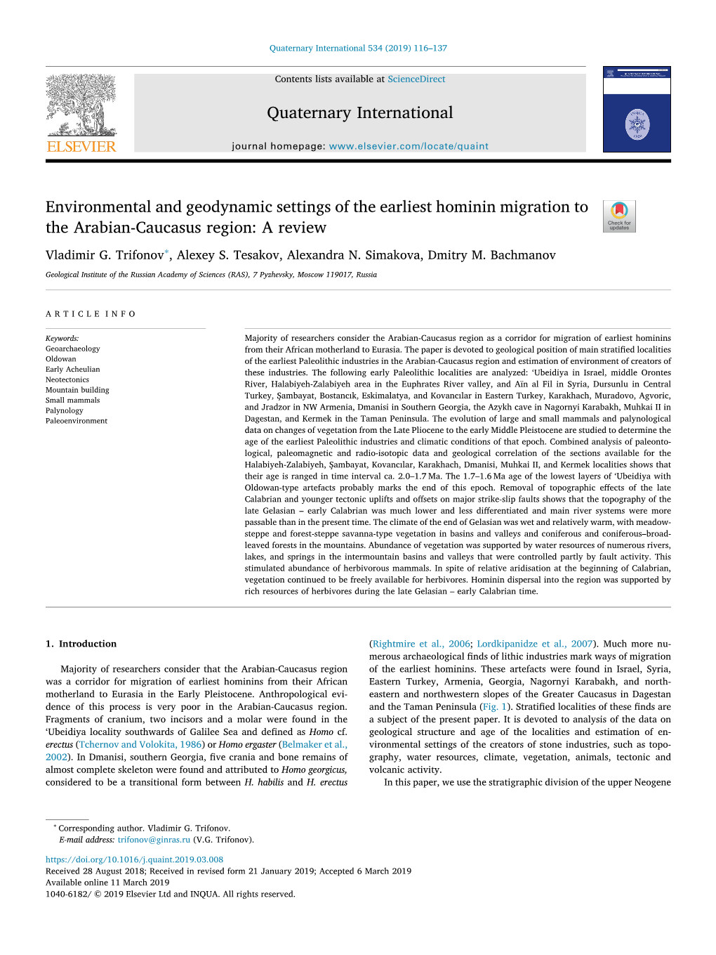 Trifonov V.G. Et Al. (2019) Environmental and Geodynamic