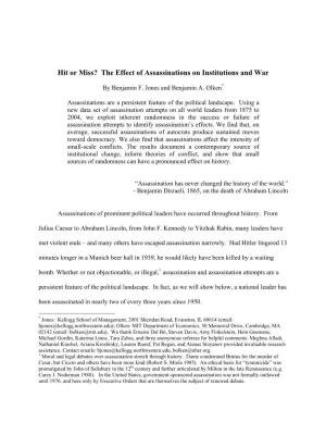 The Effect of Assassinations on Institutions and War