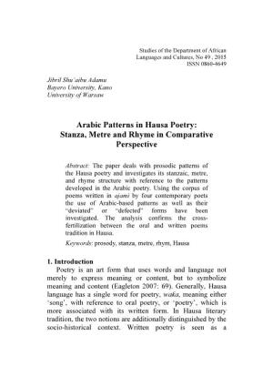 Arabic Patterns in Hausa Poetry: Stanza, Metre and Rhyme in Comparative Perspective