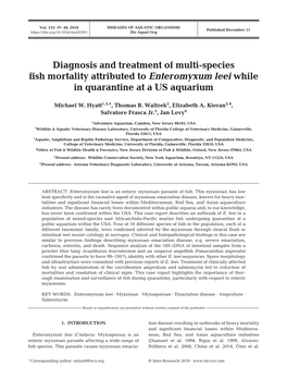 Diagnosis and Treatment of Multi-Species Fish Mortality Attributed to Enteromyxum Leei While in Quarantine at a US Aquarium