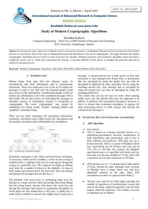 Study of Modern Cryptographic Algorithms