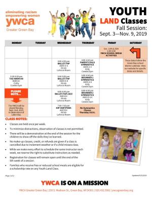 YOUTH LAND Classes Fall Session: Sept