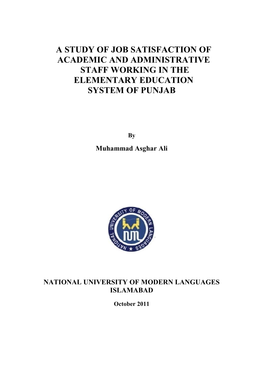 A Study of Job Satisfaction of Academic and Administrative Staff Working in the Elementary Education System of Punjab