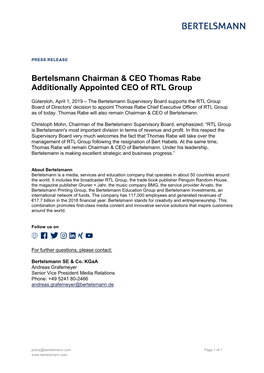 Bertelsmann Chairman & CEO Thomas Rabe Additionally