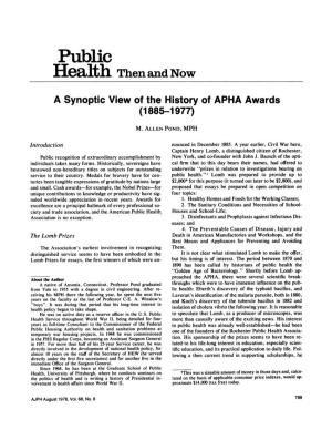 A Synoptic Viewof the Historyof APHA Awards