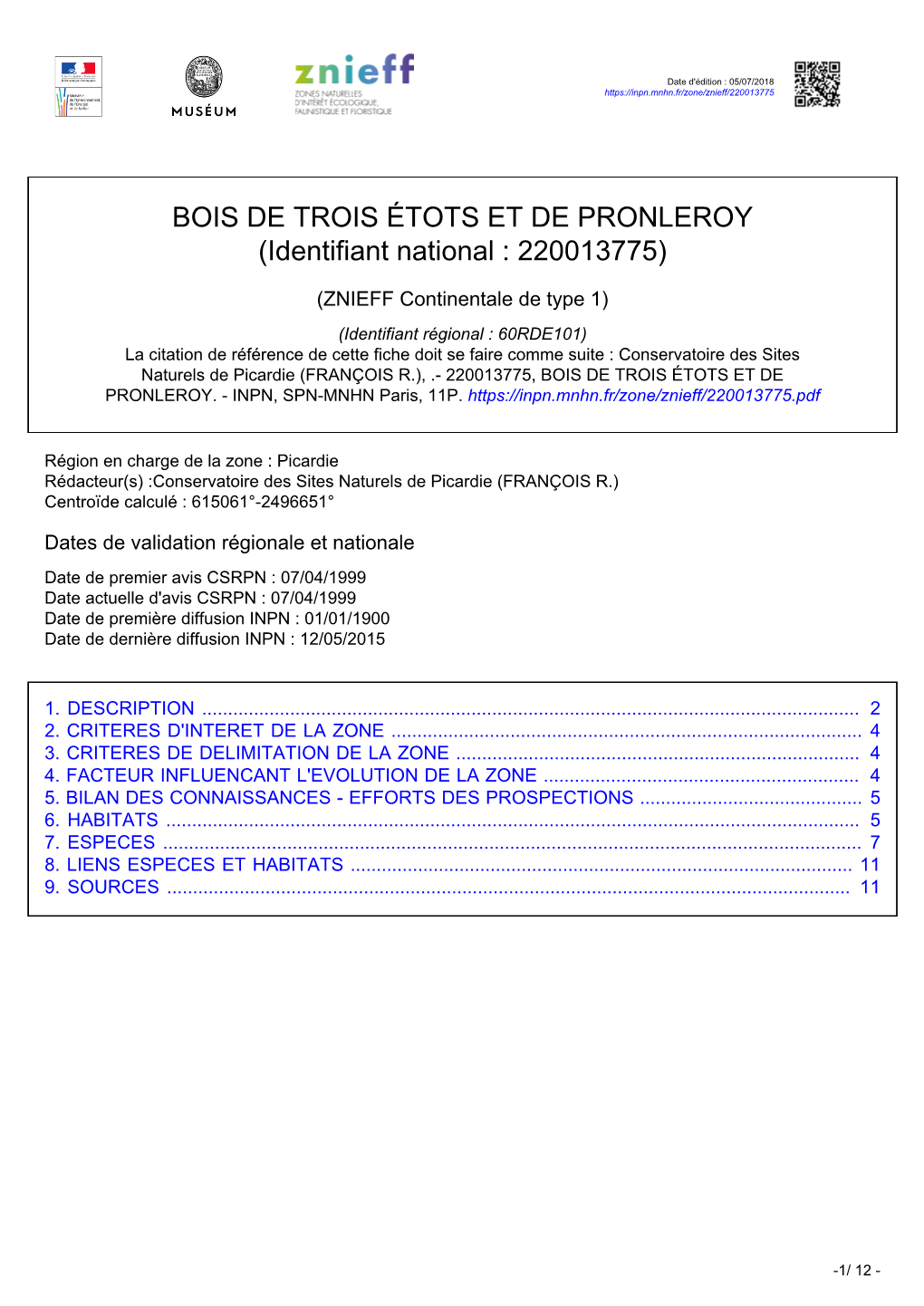 BOIS DE TROIS ÉTOTS ET DE PRONLEROY (Identifiant National : 220013775)