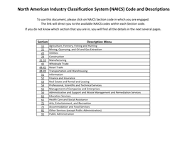 North American Industry Classification System (NAICS) Code and Descriptions