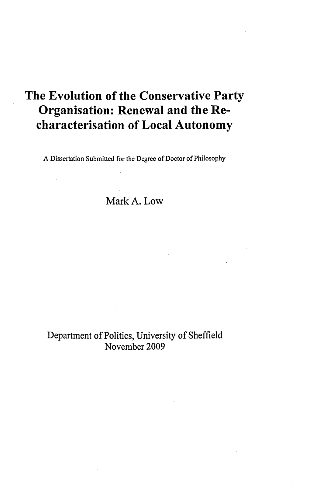 Department of Politics, University of Sheffield November 2009 Chapter Six