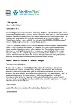 ITGB3 Gene Integrin Subunit Beta 3