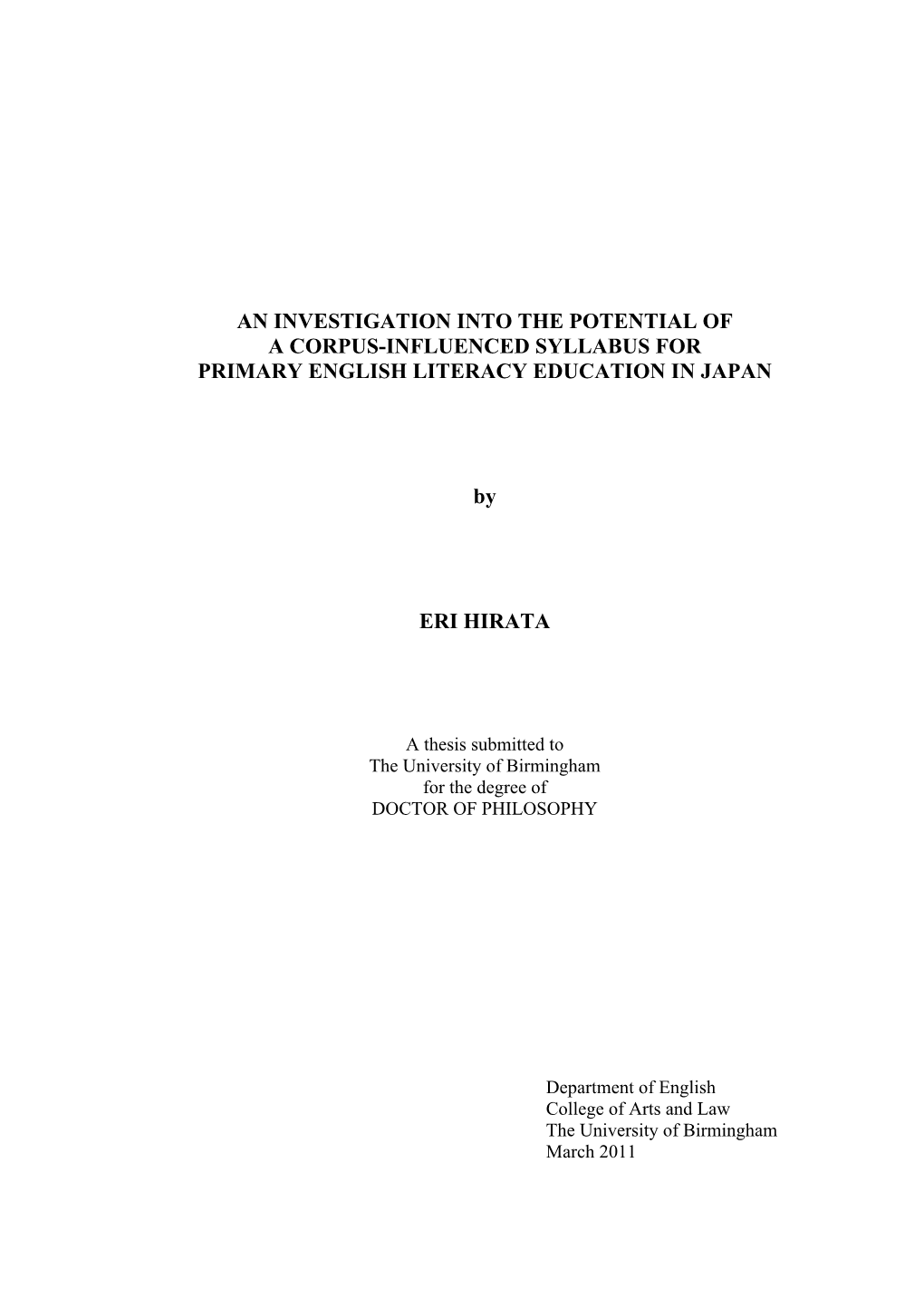 An Investigation Into the Potential of a Corpus-Influenced Syllabus for Primary English Literacy Education in Japan