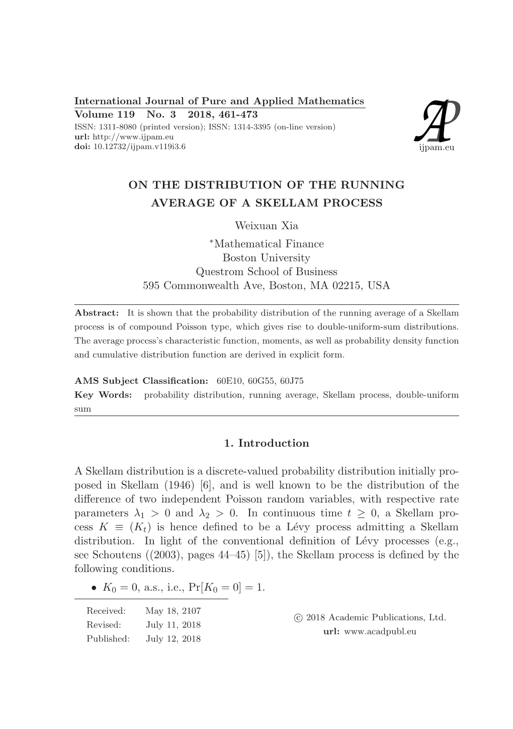 On the Distribution of the Running Average of a Skellam Process