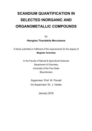 Scandium Quantification in Selected Inorganic and Organometallic Compounds