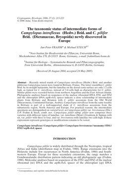 The Taxonomic Status of Intermediate Forms of Campylopus Introflexus (Hedw.) Brid