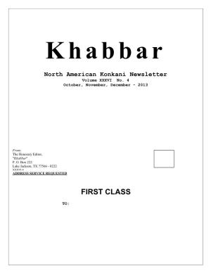Khabbar Vol. XXXVI No. 4 (October, November, December