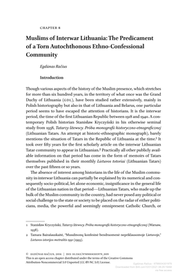 Muslims of Interwar Lithuania: the Predicament of a Torn Autochthonous Ethno-Confessional Community