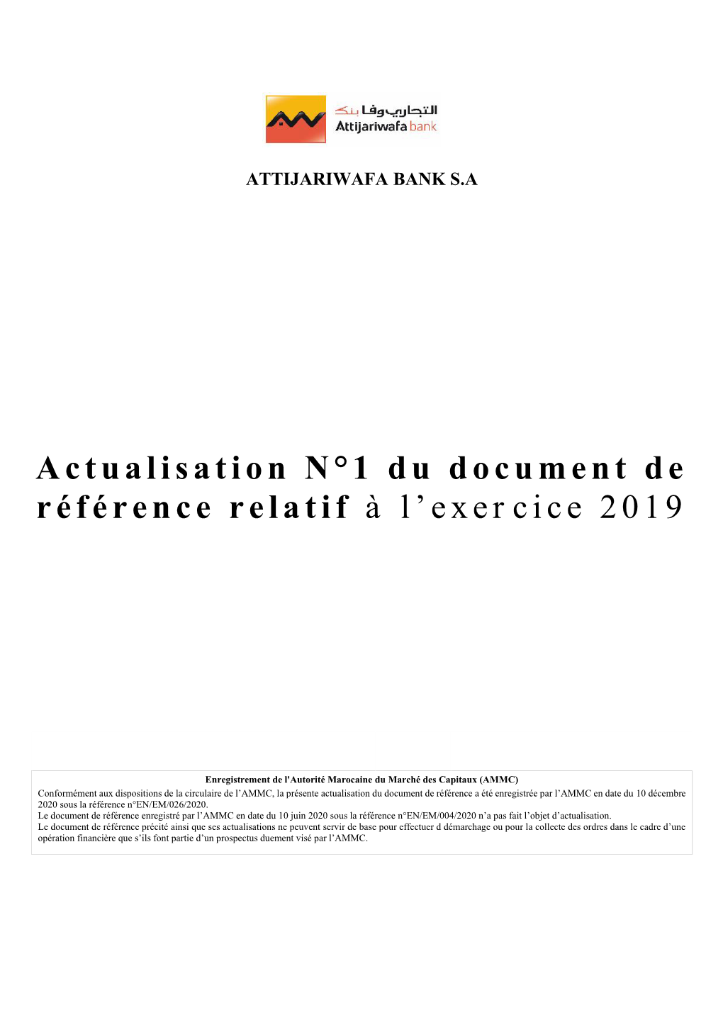 Actualisation N°1 Du Document De Référence Relatif À L'exercice 2019