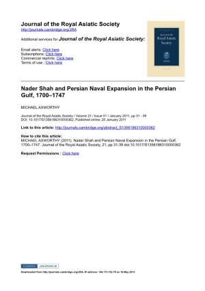 Journal of the Royal Asiatic Society Nader Shah and Persian Naval