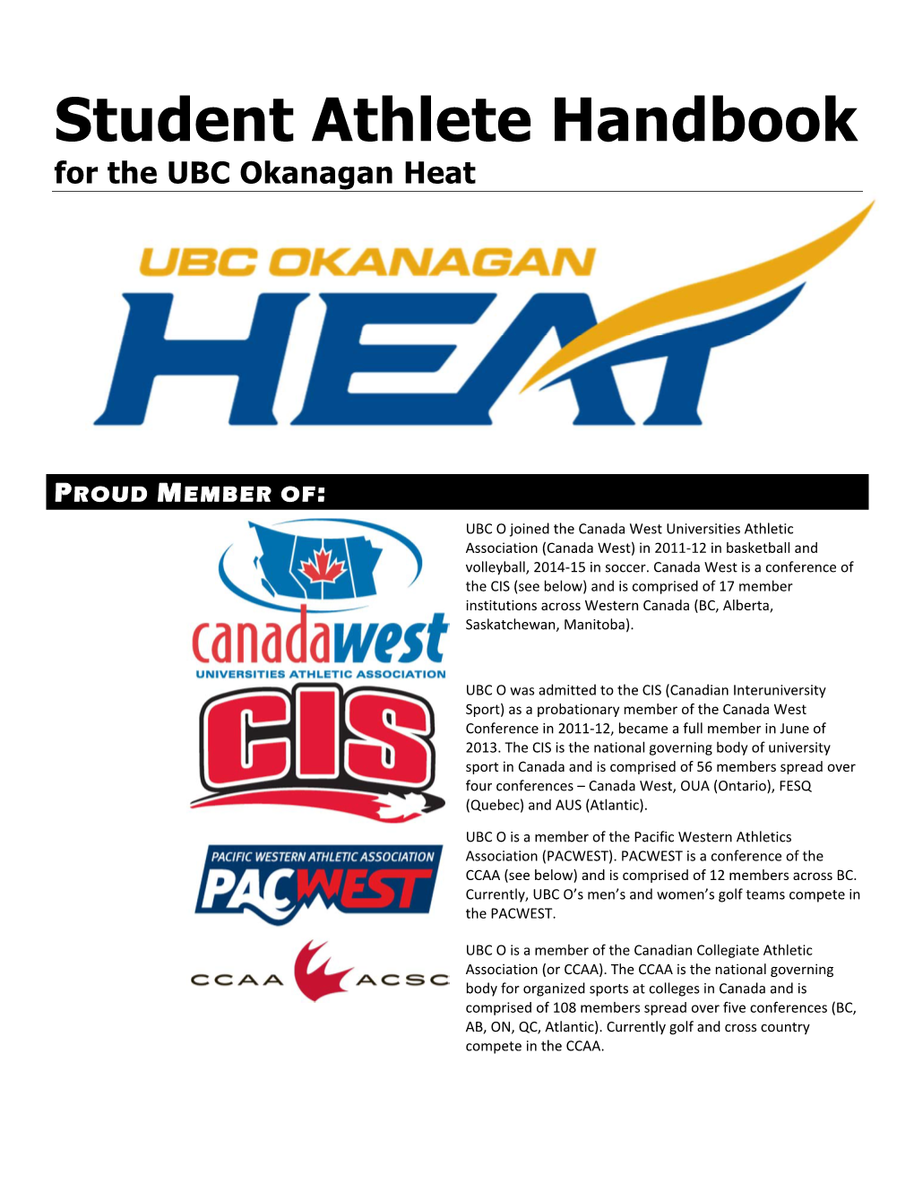 Student Athlete Handbook for the UBC Okanagan Heat