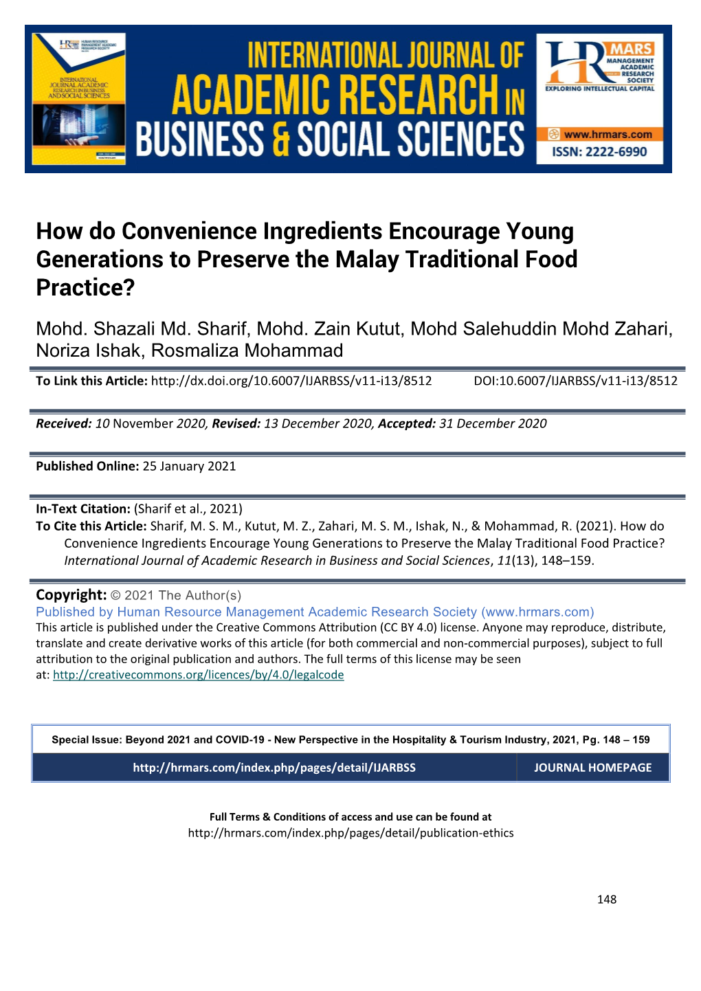 How Do Convenience Ingredients Encourage Young Generations to Preserve the Malay Traditional Food Practice?