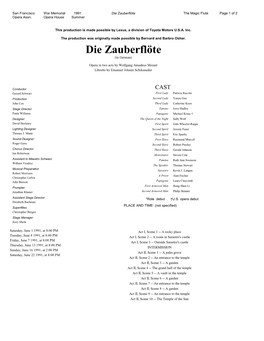 Die Zauberflöte the Magic Flute Page 1 of 2 Opera Assn