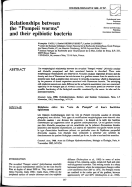 Pompeii Worms" Polychètes and Their Epibiotic Bacteria Associations Bactériennes