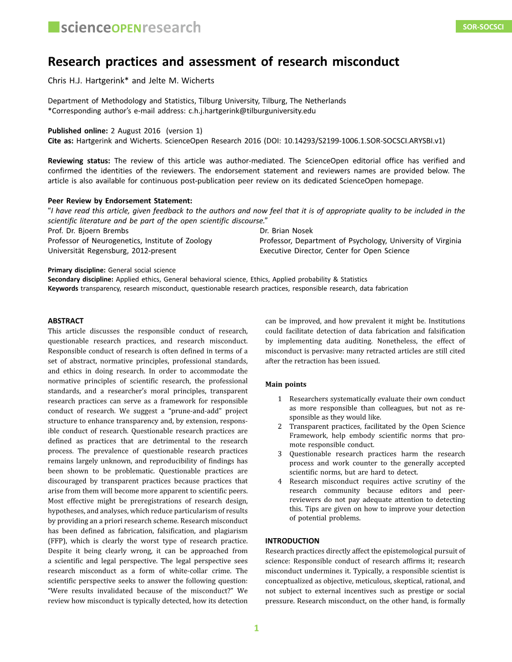 Research Practices and Assessment of Research Misconduct Chris H.J