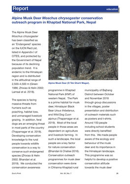 Report Education Alpine Musk Deer Moschus Chrysogaster Conservation Outreach Program in Khaptad National Park, Nepal