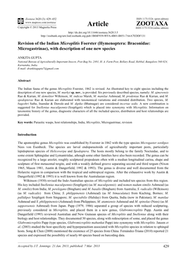 Revision of the Indian Microplitis Foerster (Hymenoptera: Braconidae: Microgastrinae), with Description of One New Species