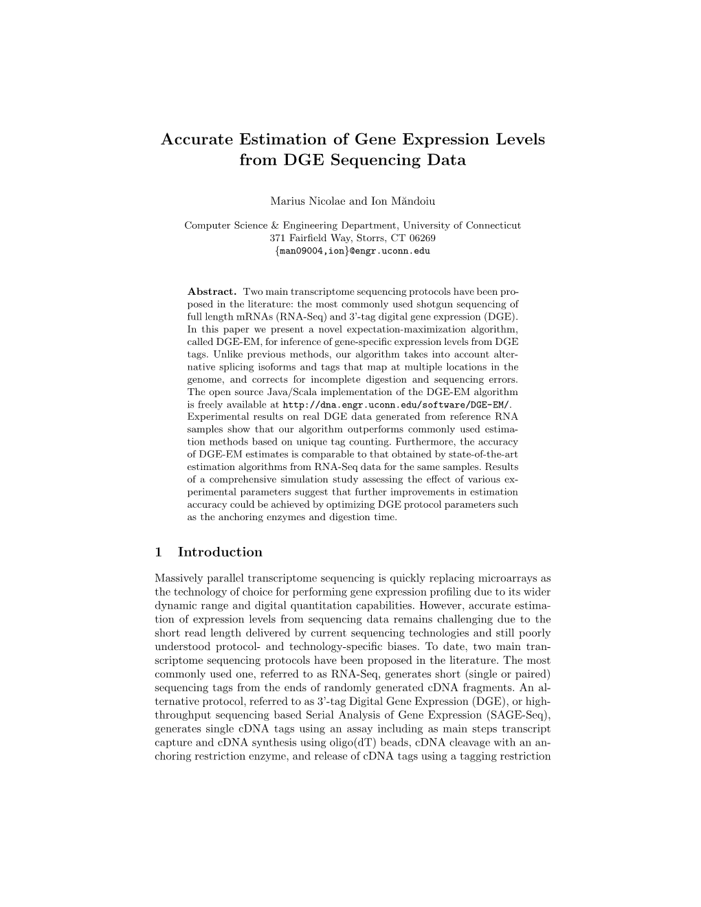 Accurate Estimation of Gene Expression Levels from DGE Sequencing Data