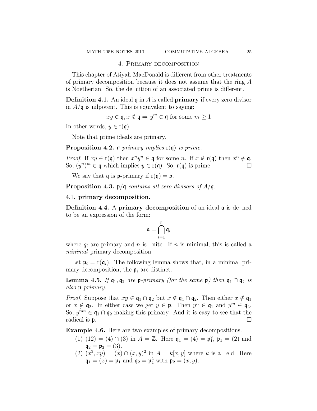 4. Primary Decomposition