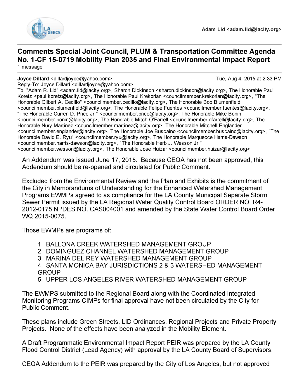 City of Los Angeles Mail...Ronmental Impact Report