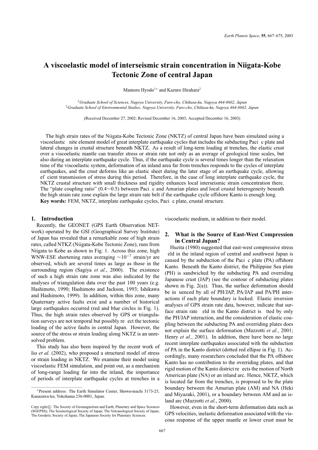 A Viscoelastic Model of Interseismic Strain Concentration in Niigata-Kobe Tectonic Zone of Central Japan