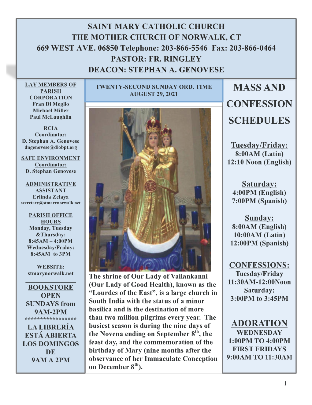 Mass and Confession Schedules