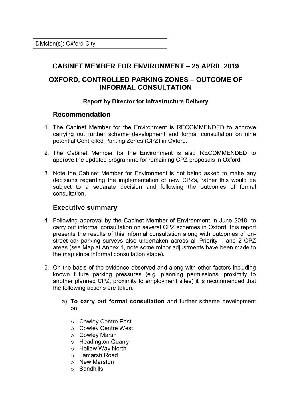 Oxford Controlled Parking Zones