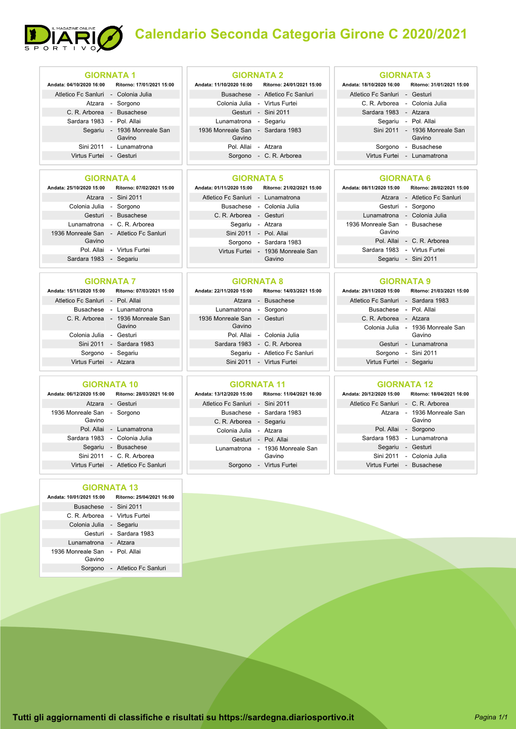 Calendario Seconda Categoria Girone C 2020/2021