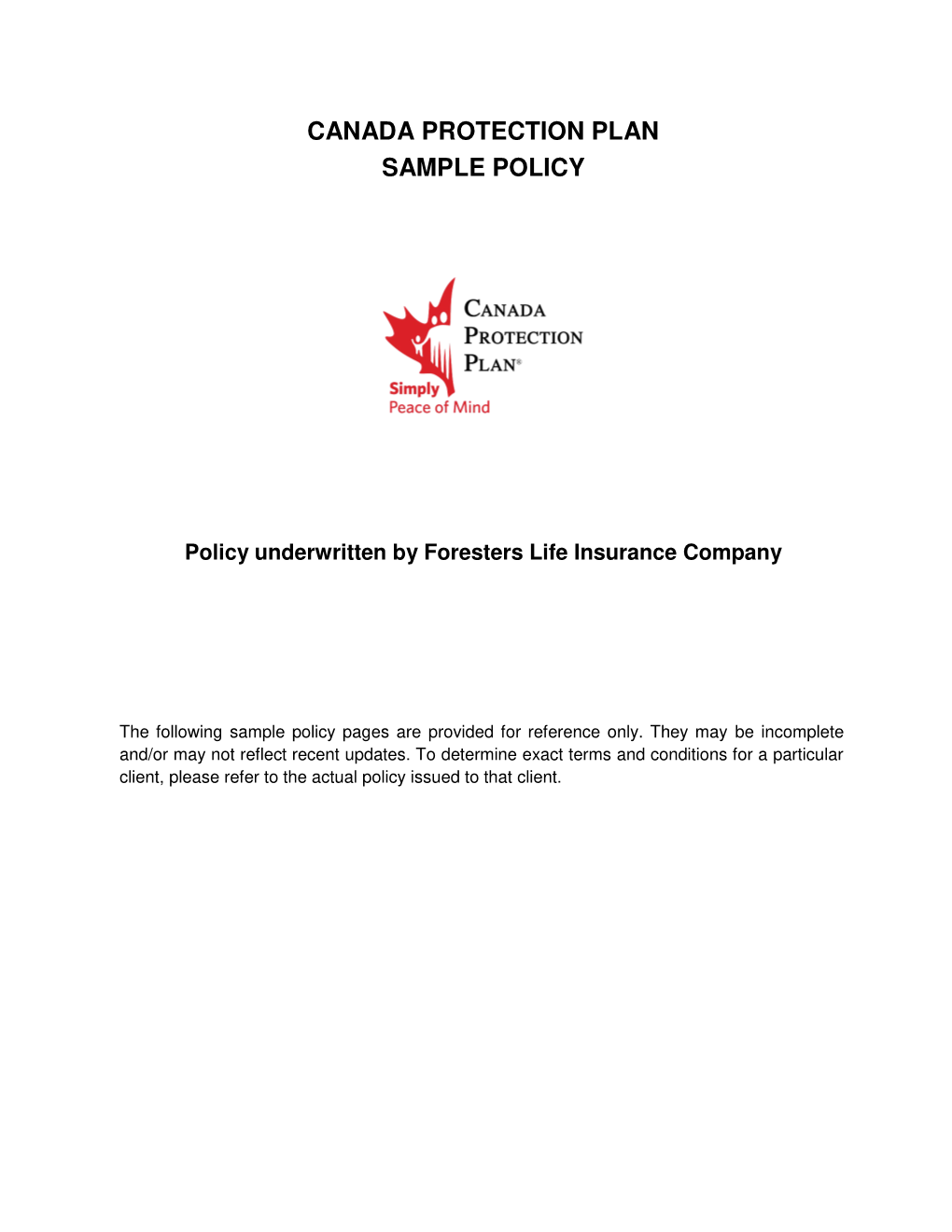 Canada Protection Plan Sample Policy