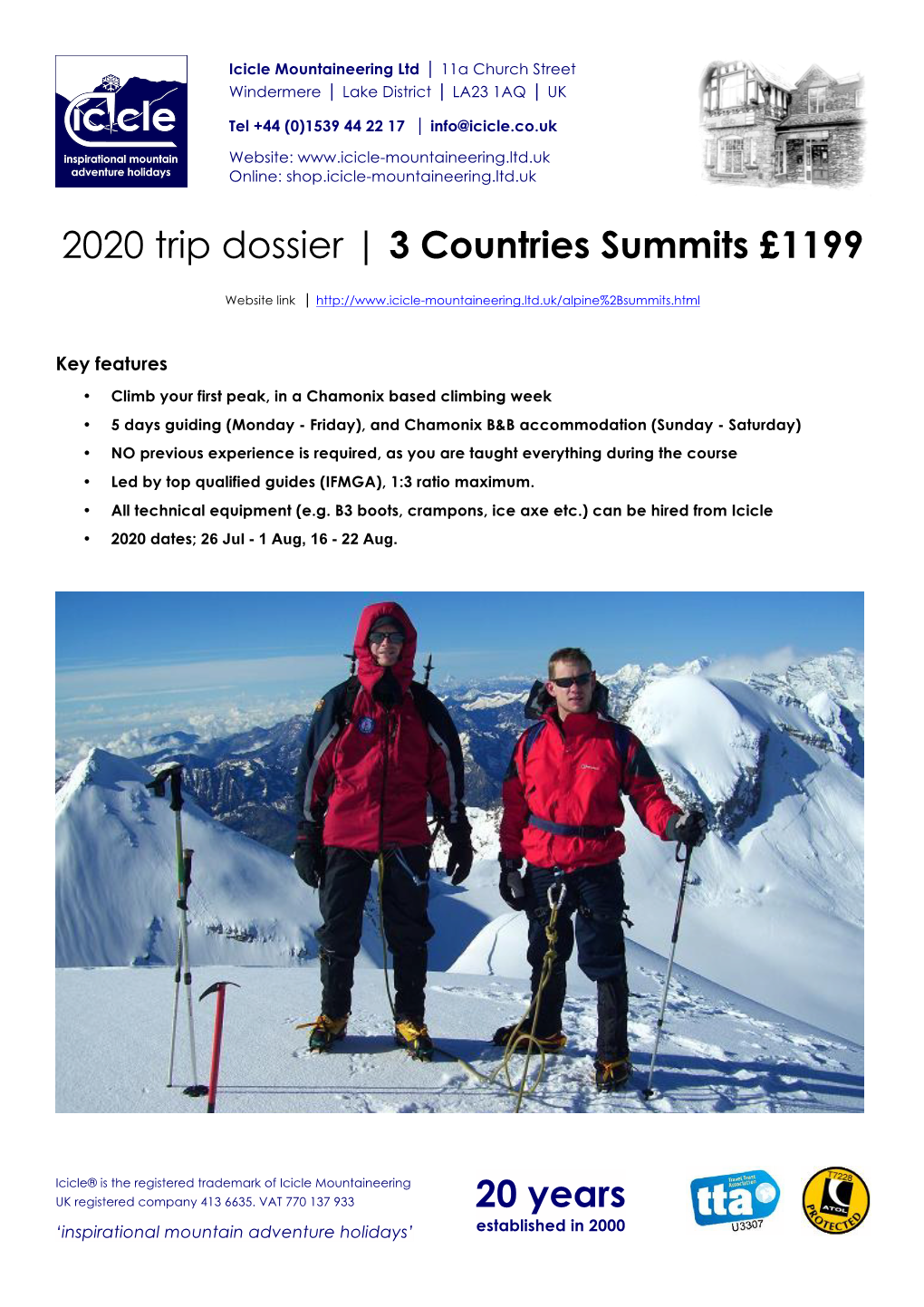 20 Years 2020 Trip Dossier | 3 Countries Summits £1199