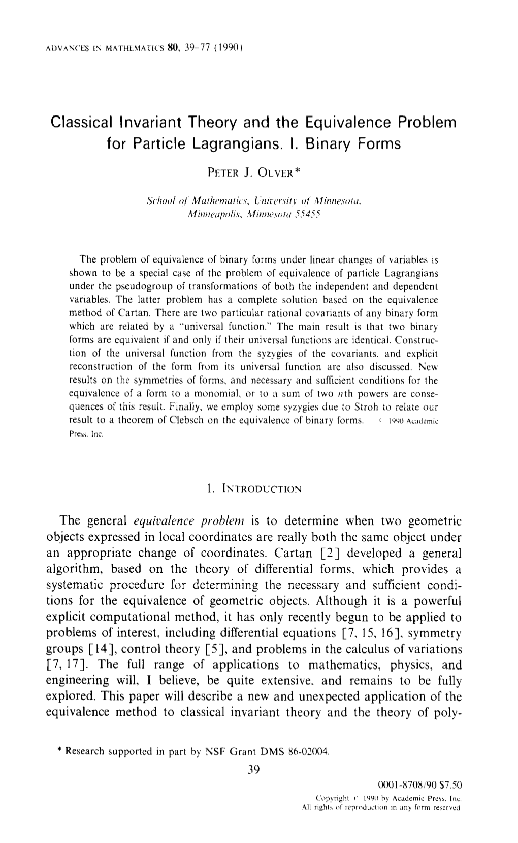 Classical Invariant Theory and the Equivalence Problem for Particle Lagrangians