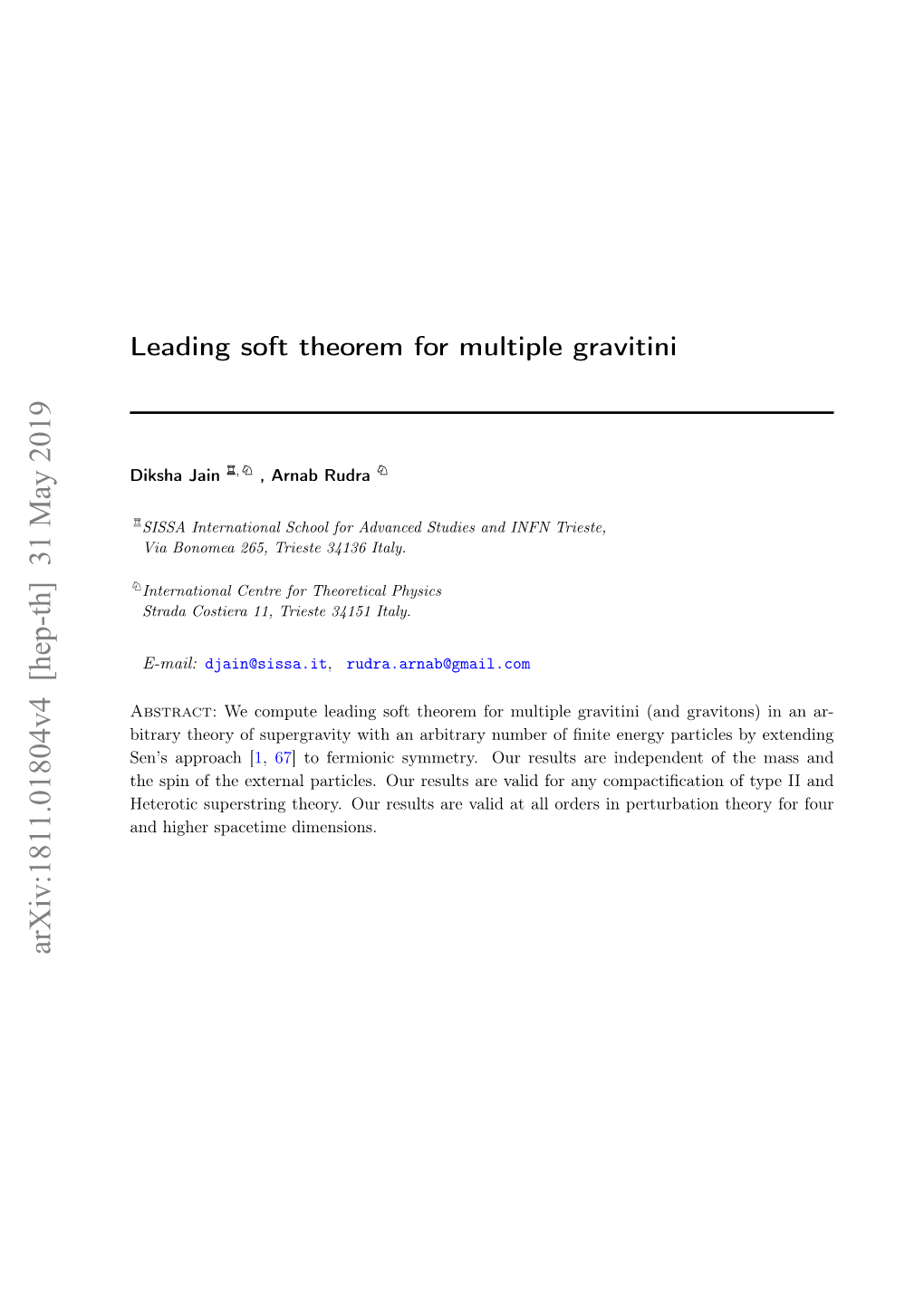 Leading Soft Theorem for Multiple Gravitini