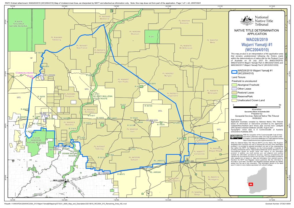 WC2004/010) Map of Undetermined Area, As Interpreted by NNTT and Attached As Information Only