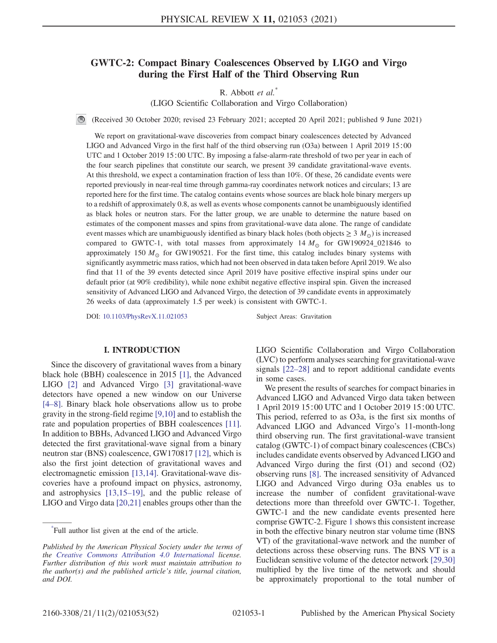 GWTC-2: Compact Binary Coalescences Observed by LIGO and Virgo During the First Half of the Third Observing Run