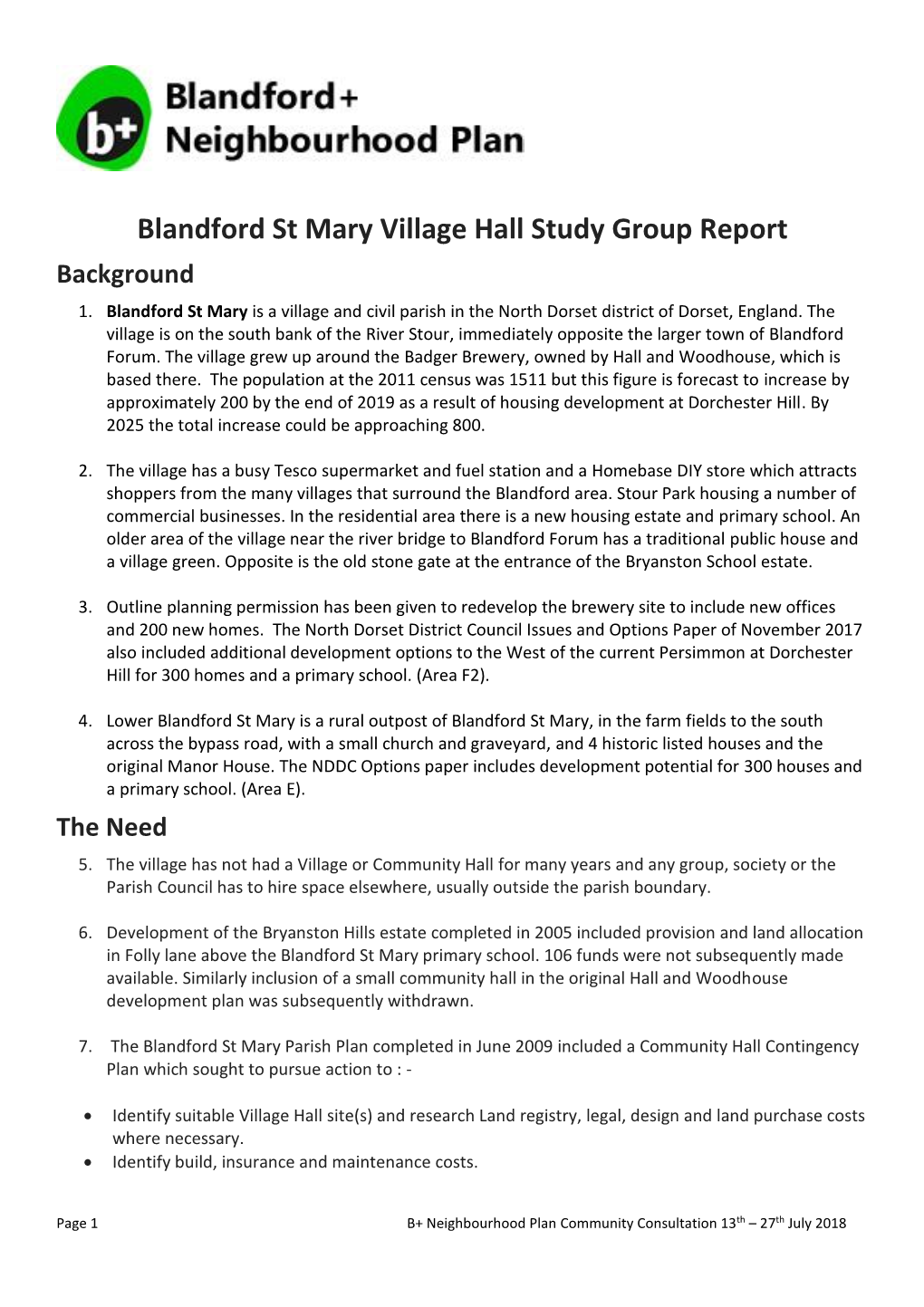 Blandford St Mary Village Hall Study Group Report Background 1