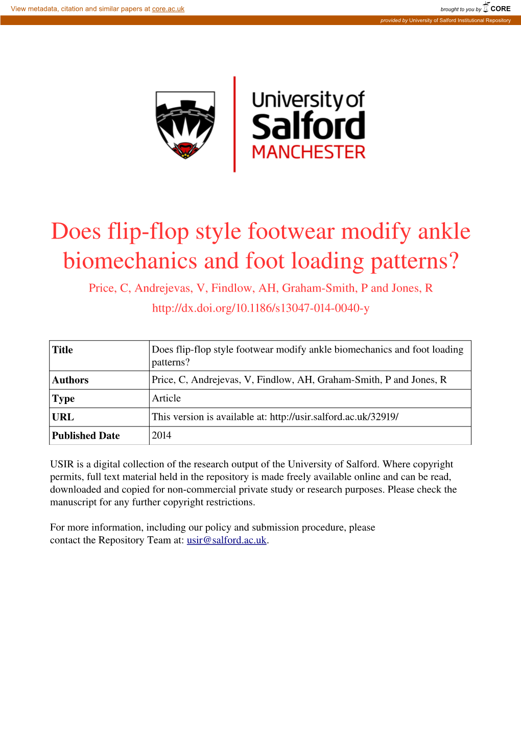 Does Flip-Flop Style Footwear Modify Ankle Biomechanics and Foot