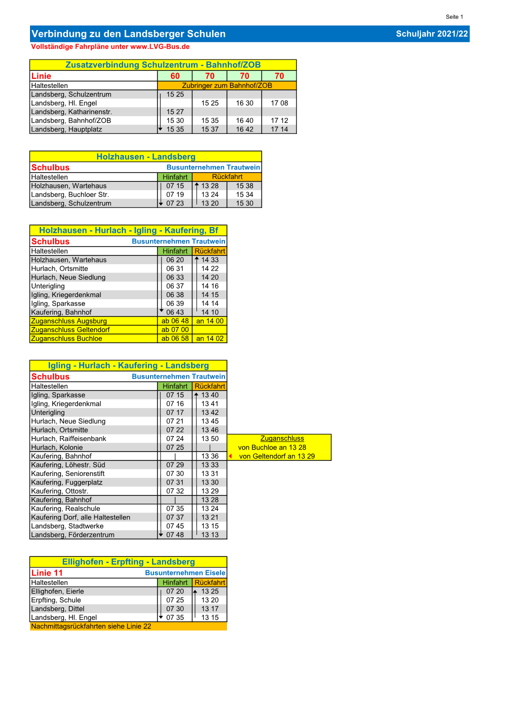 Fahrplan Zu Den Landsberger Schulen