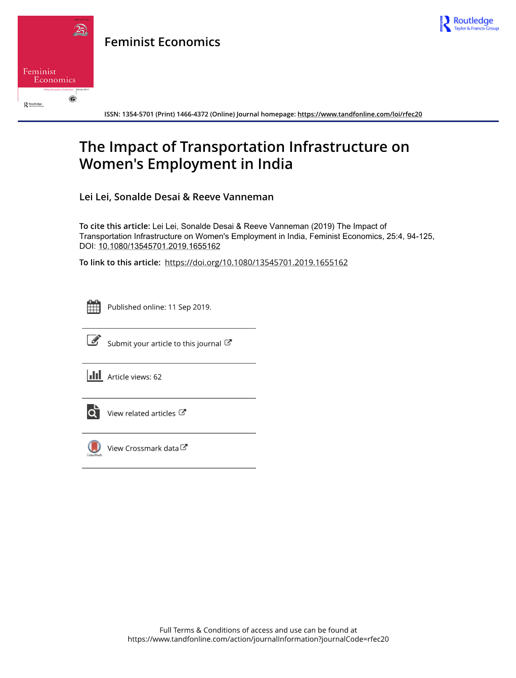 The Impact of Transportation Infrastructure on Women's Employment in India